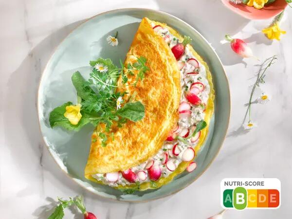 Recettes : Omelette printanière au fromage ail & fines herbes