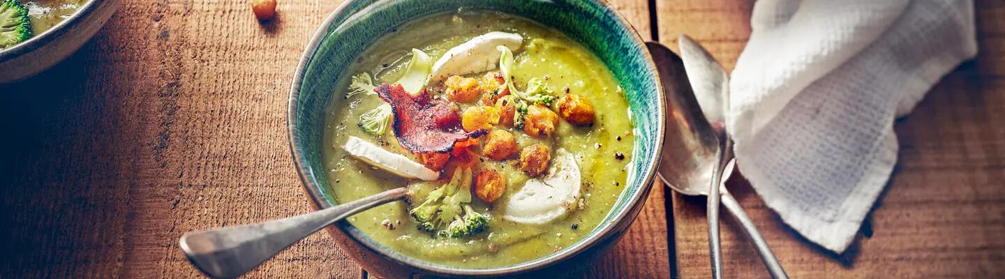 Soupe brocolis pois chiches chevre Saint Loup