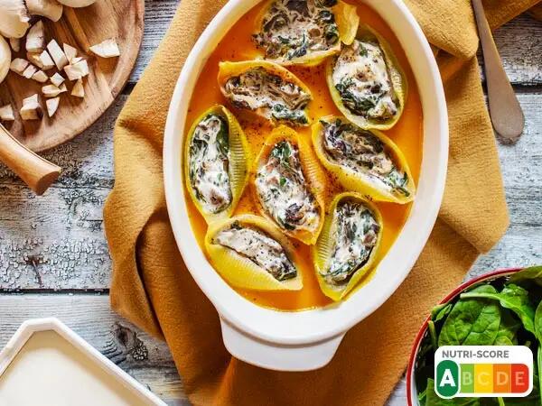 Recettes : Conchiglioni farcis aux épinards et champignons au fromage frais