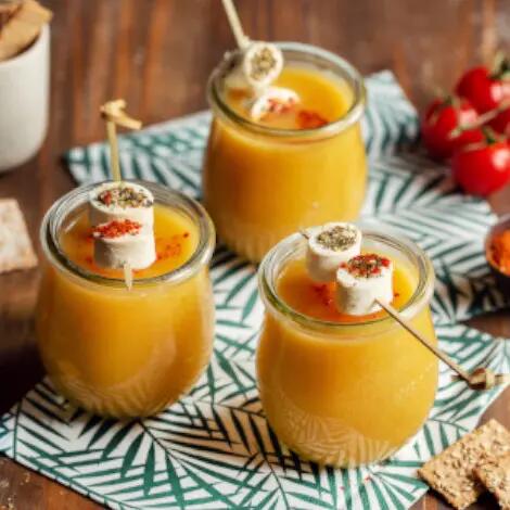 Recette : Gaspacho de melon, concombre et fromages apéritifs aux saveurs italiennes