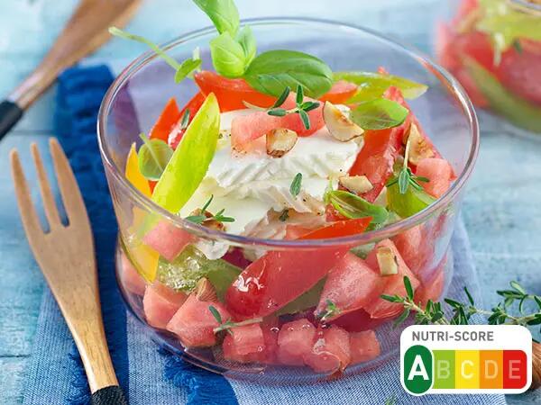 Recettes : Salade de tomate et pastèque au fromage frais