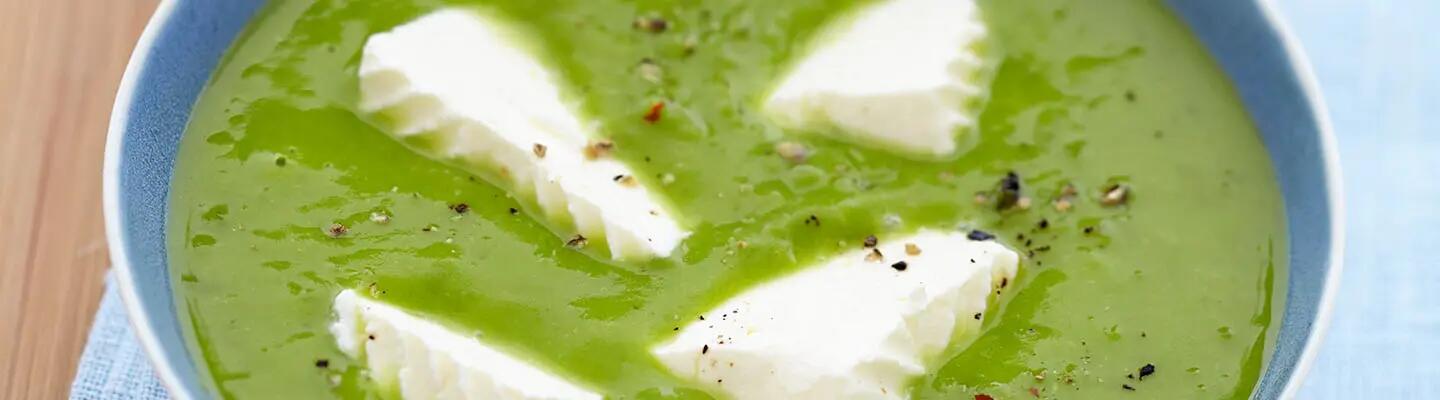 Recette : Velouté de petits pois à la menthe et au fromage frais
