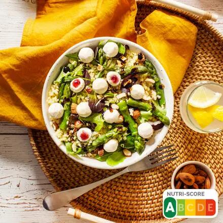 Recette : Salade de boulgour aux asperges et billes de fromage