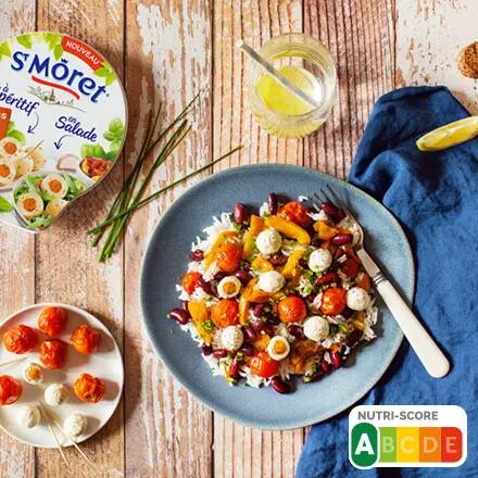 Recette : Salade de riz aux haricots rouges et billes de fromage