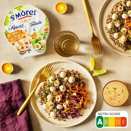 Recette : Salade de quinoa et billes de fromage aux oignons caramélisés 