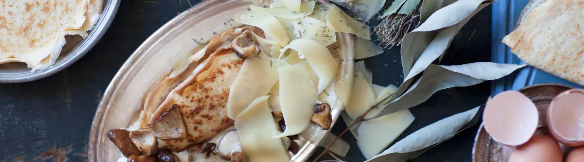 Recette : Crêpe salée aux champignons et fromage