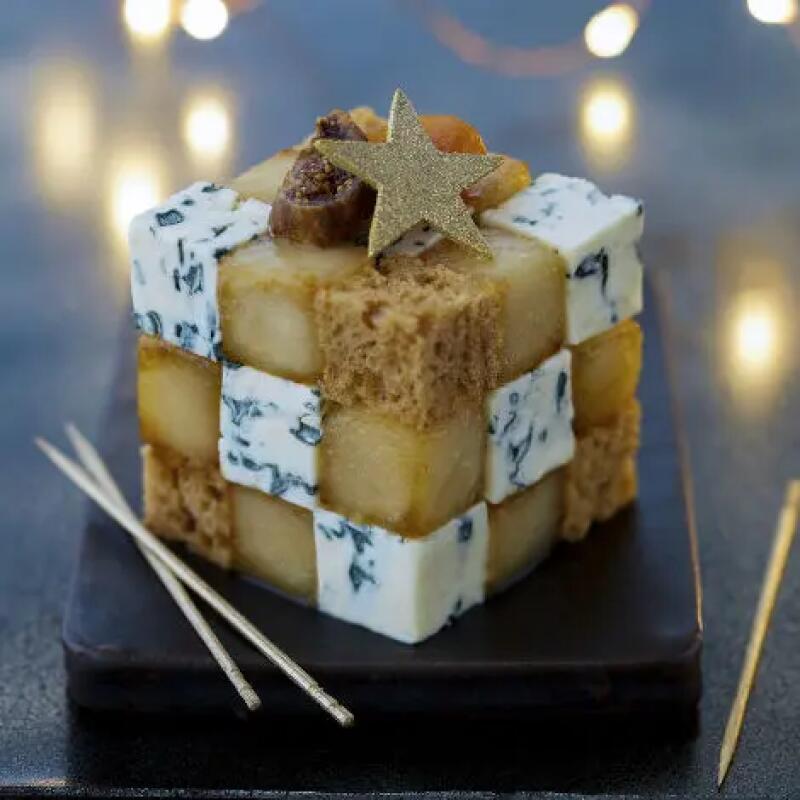 Recette : Rubix Cube au fromage bleu et aux poires