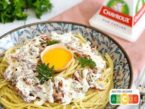 Recettes : Spaghetti carbonara au fromage de chèvre frais