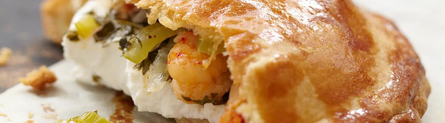 Recette : Tourte au chèvre frais, écrevisses et cerfeuil