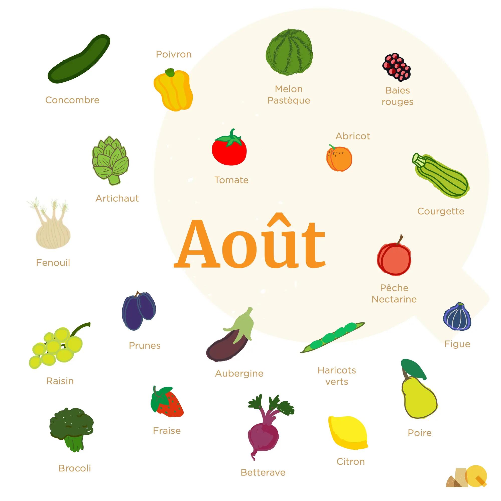Calendrier Légumes & Fruits - Août