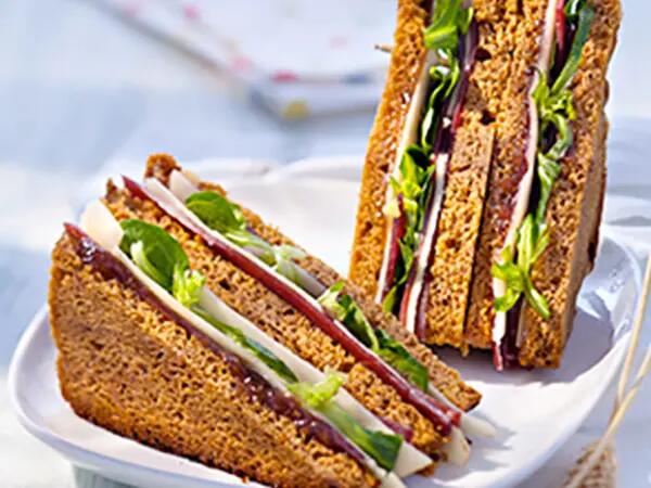 Recettes : Club-sandwich au pain d'épice, fromage et magret fumé
