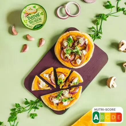 Recette : Pizza-pita à la tartinade végétale ail et fines herbes