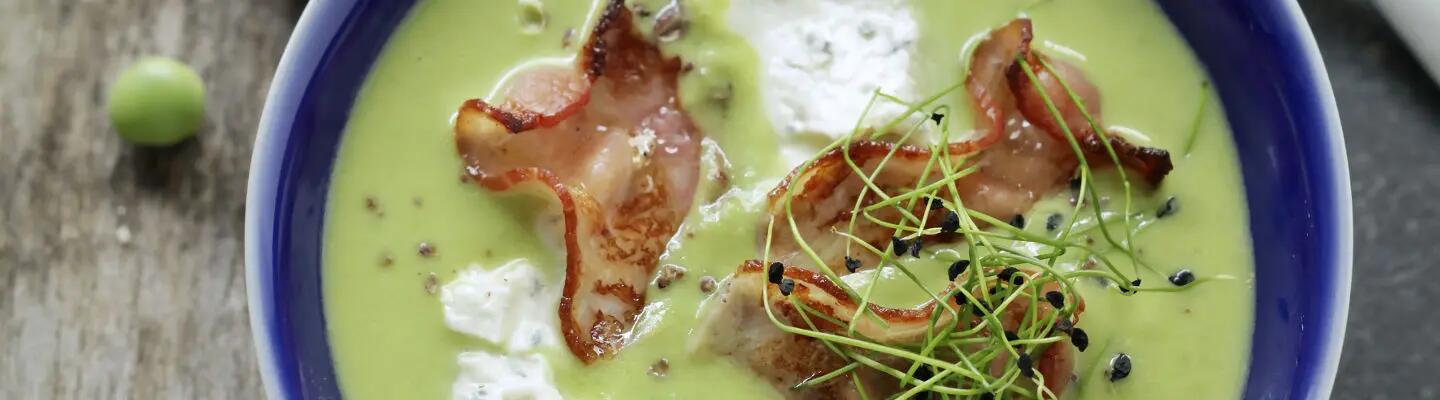Recette : Velouté de petits pois au fromage bleu