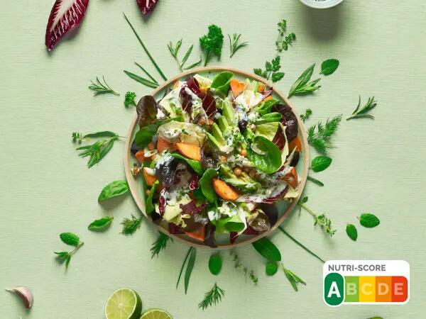 Recettes : Salade garnie, tartinade végétale et croustillants de pois chiche