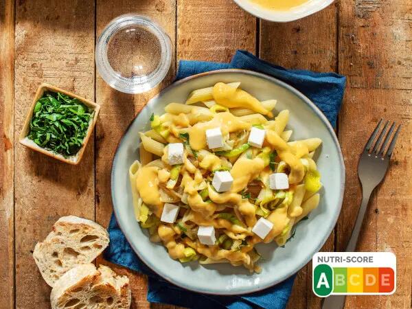 Recettes : Pâtes aux poireaux, sauce butternut et fromage frais