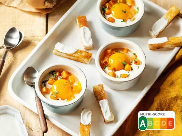 Recettes : Oeufs cocottes, butternut et fromage frais