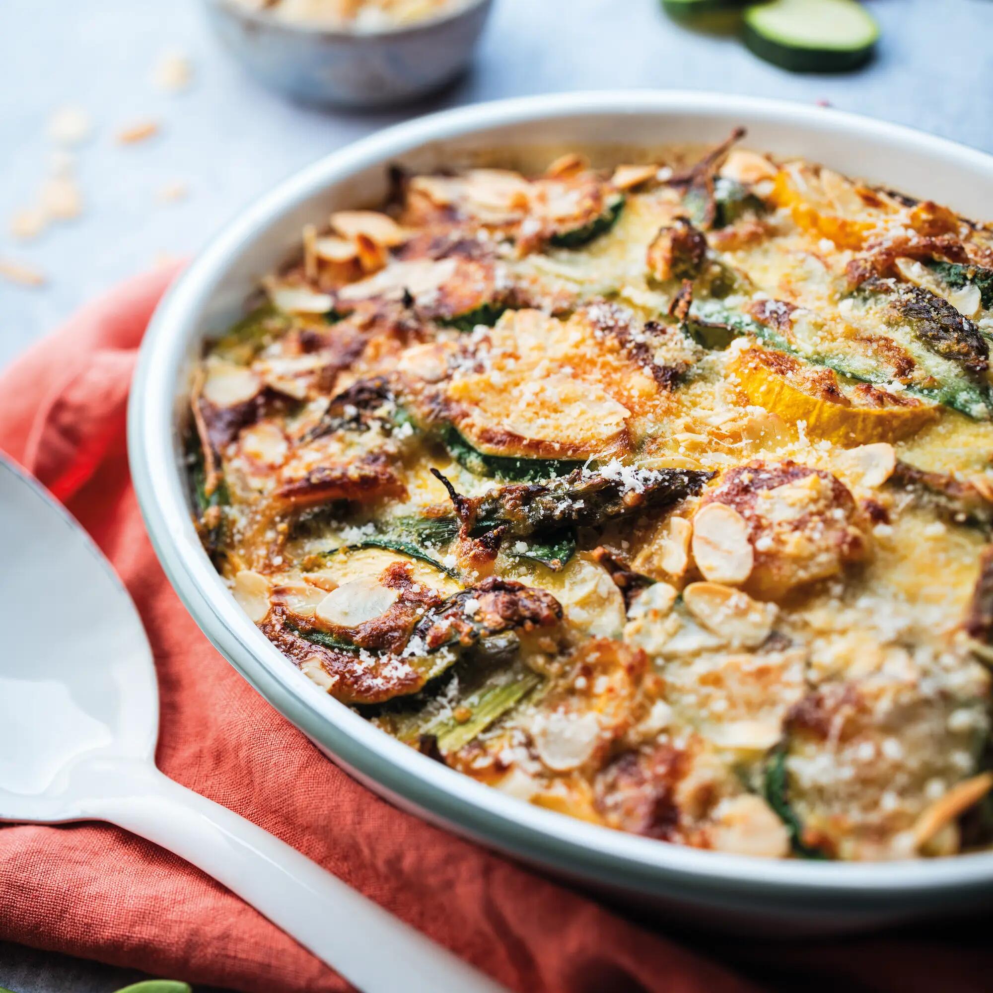 GRATIN COURGETTES LEGUMES VERTS ET AMANDES - FORMAT CARRE