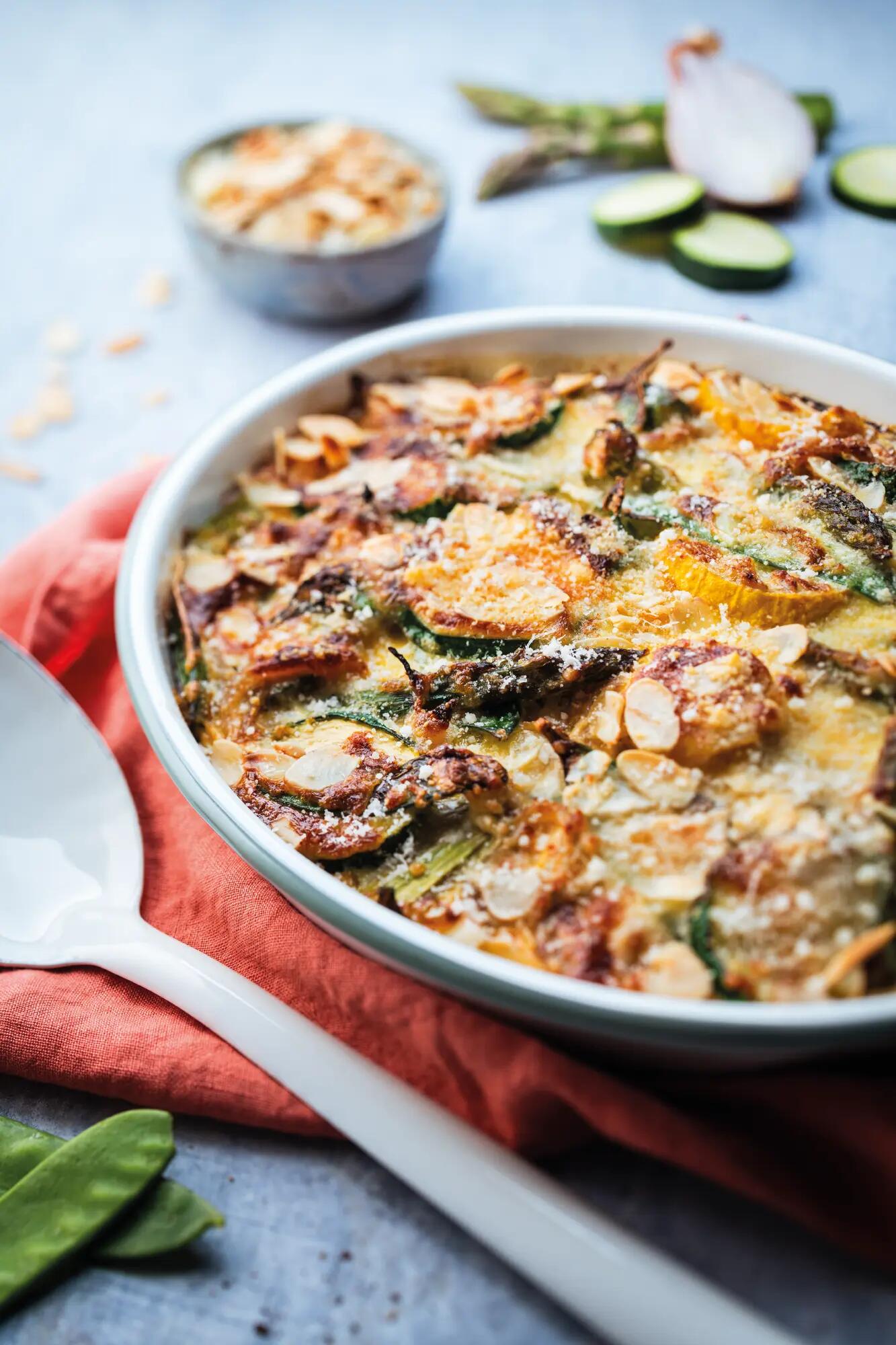 GRATIN COURGETTES LEGUMES VERTS ET AMANDES