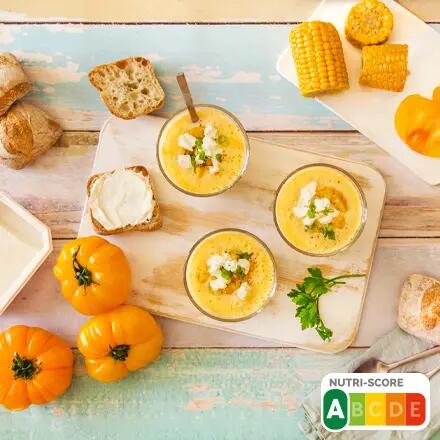 Recette : Soupe froide de tomate jaune et maïs