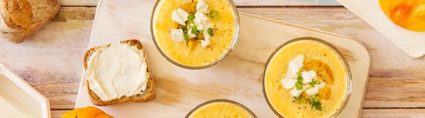 Recette : Soupe froide de tomate jaune et maïs
