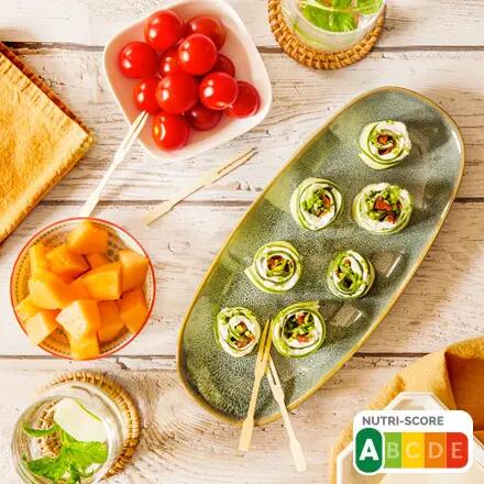 Recette : Roulés concombres, tomates confites et fromage frais