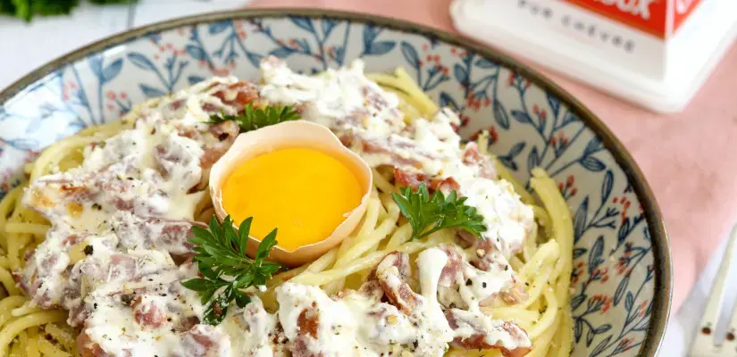 Spaghetti carbonara au fromage de chèvre