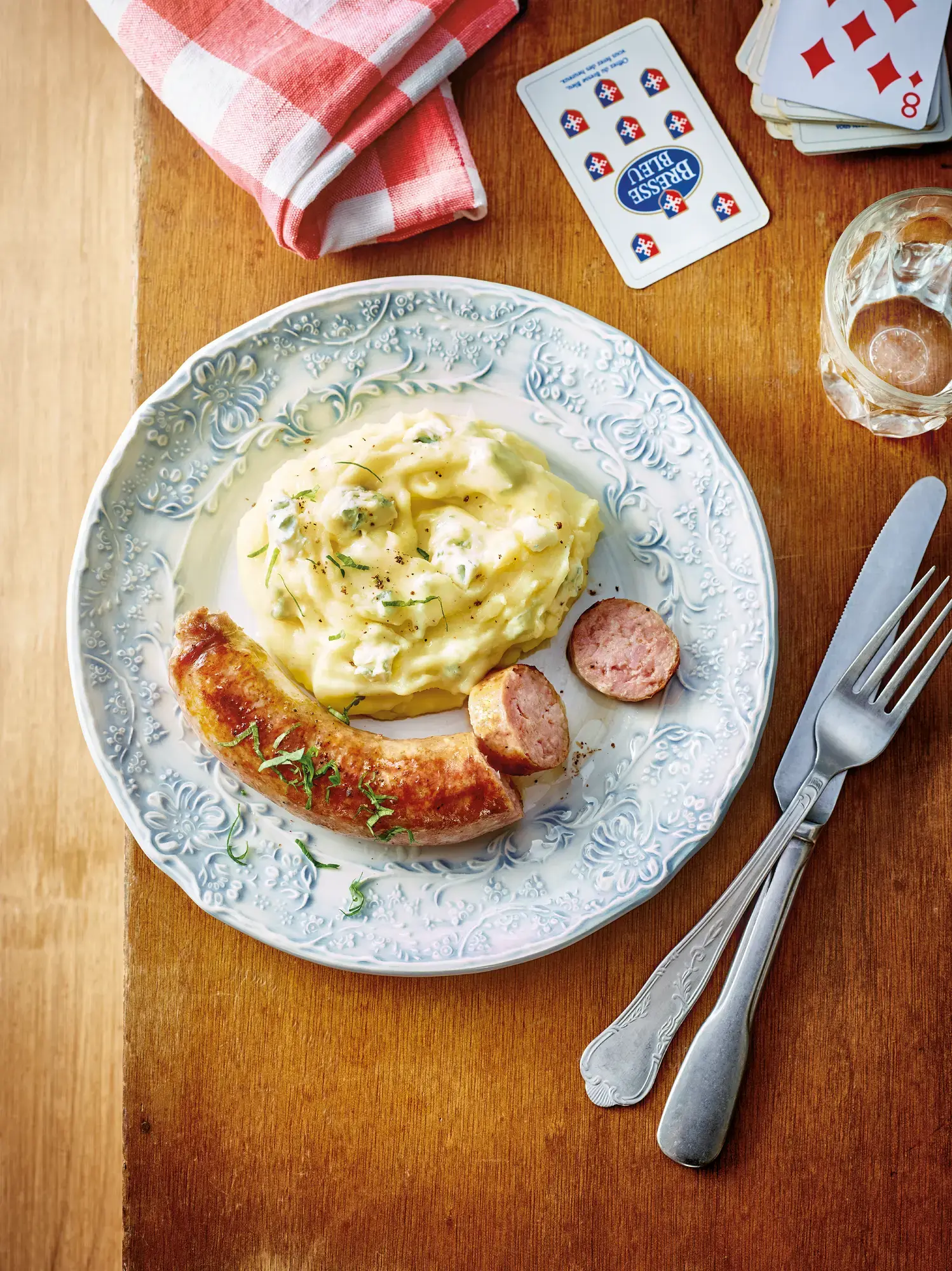 Purée au Bresse Bleu & saucisse de Toulouse