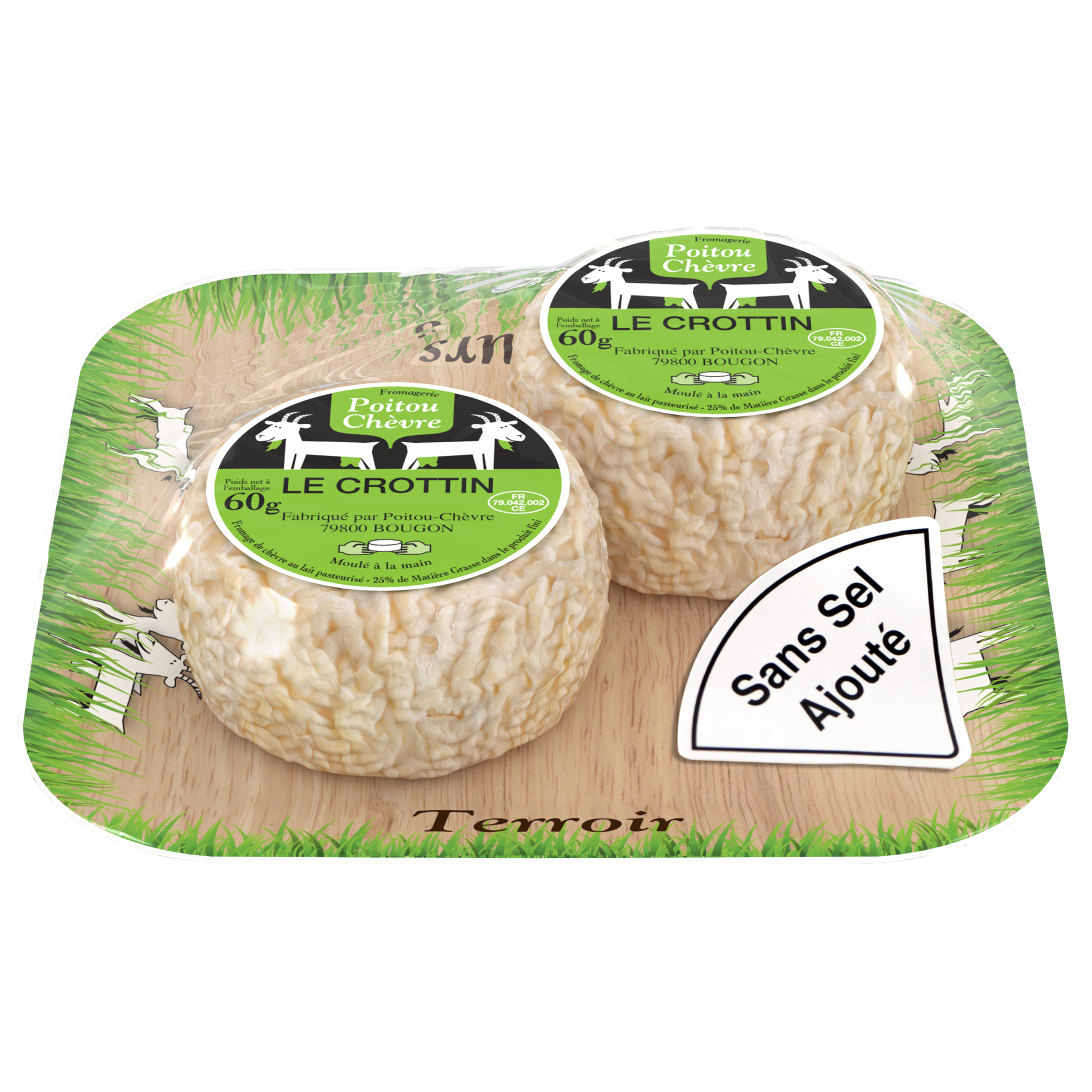 POITOU CHEVRE LE CROTTIN SANS SEL MOULE A LA MAIN PRE EMBALLE LOT 2X60G