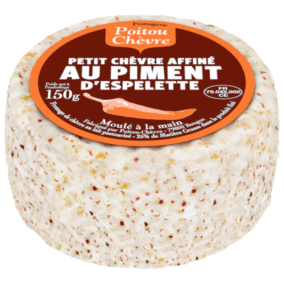 POITOU CHEVRE PETIT CHEVRE AFFINE AU PIMENT D'ESPELETTE MOULE A LA MAIN COUPE 150G