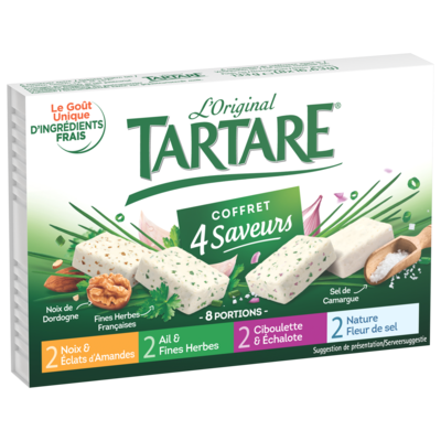 TARTARE® COFFRET (2 AIL & FINES HERBES / 2 NOIX & ECLATS D’AMANDES / 2 ECHALOTES & CIBOULETTE / 2 NATURE FLEUR DE SEL) 8 PORTIONS 133G