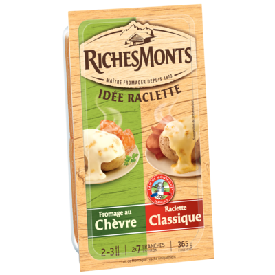 RICHES MONTS RACLETTE DUO CLASSIQUE & FROMAGE AU LAIT DE CHÈVRE TRANCHETTES 365G