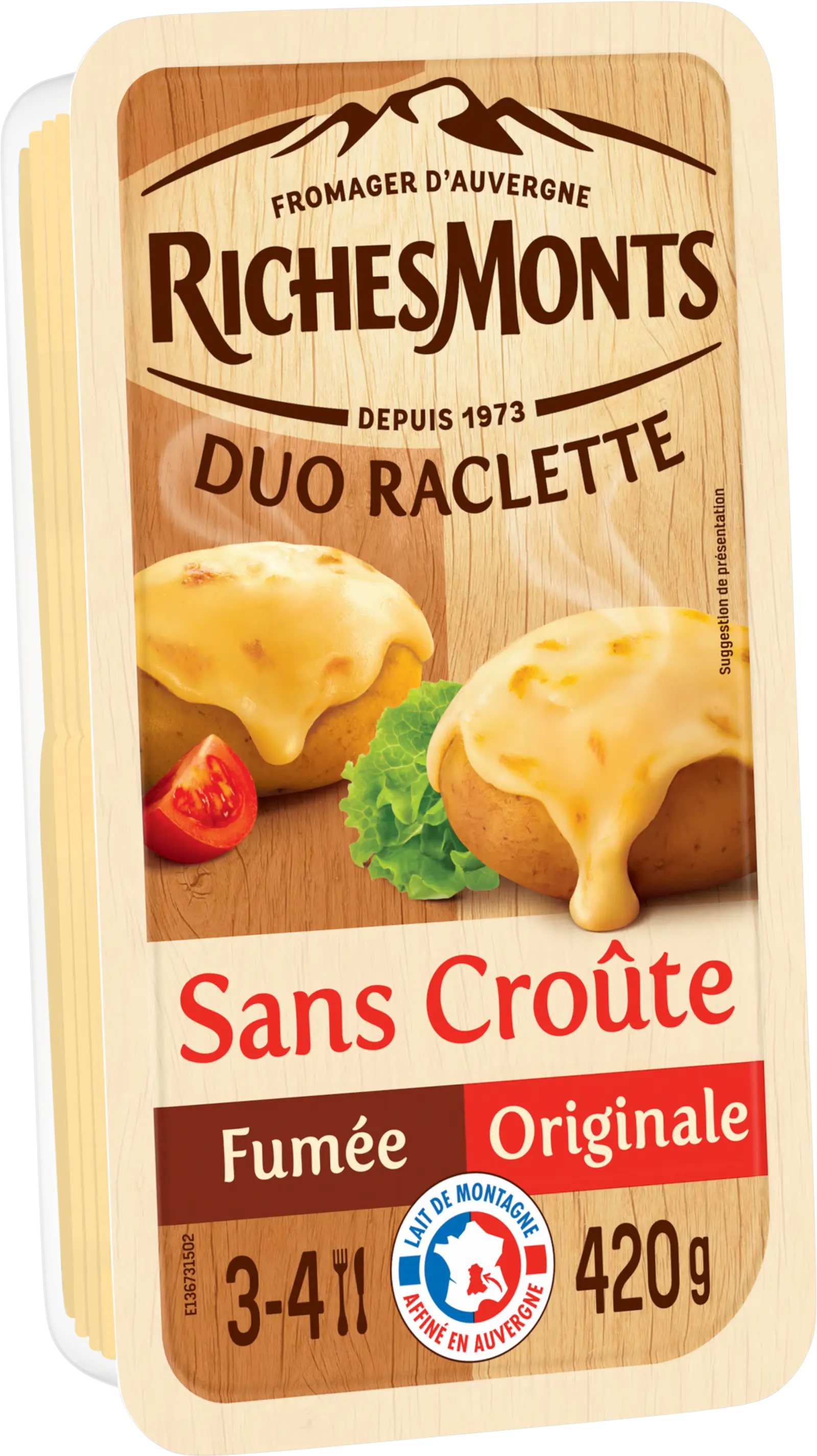 RichesMonts Raclette duo Sans croûte Originale & Fumée 420G