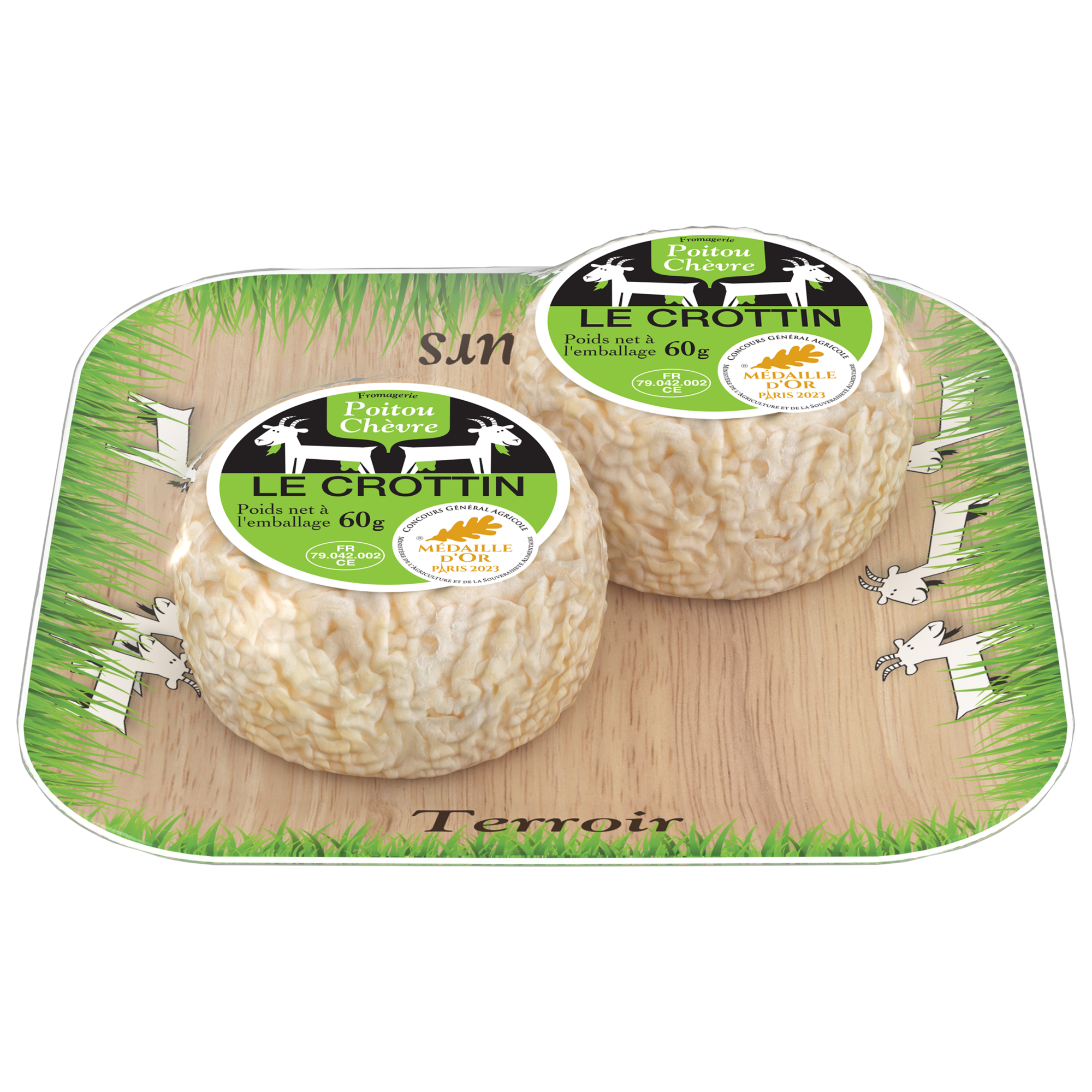 POITOU CHEVRE LE CROTTIN MOULE A LA MAIN PRE EMBALLE LOT 2X60G