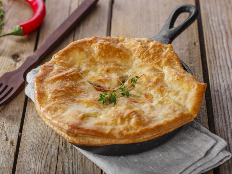 Tourte au potiron, chèvre frais et lardons fumés