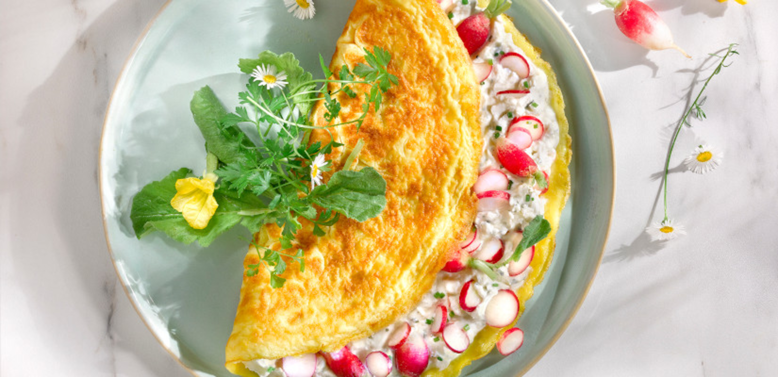 Omelette avec fromage allégé et radis