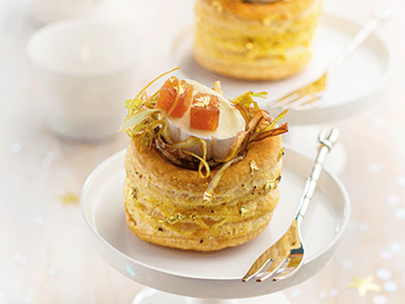 Vol au vent aux poireaux, au fromage et à la pâte de coing