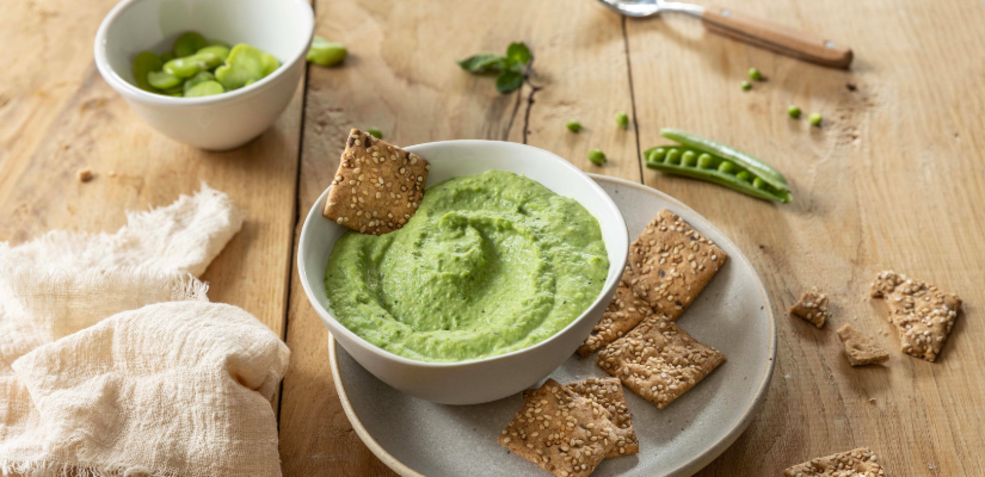 Dip fèves petits pois menthe et fromage de brebis