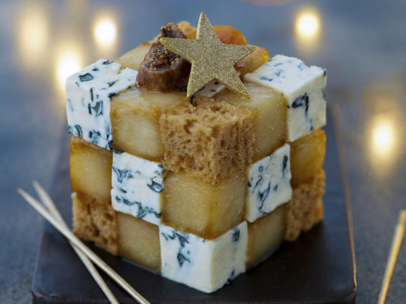 Rubix Cube au fromage bleu et aux poires