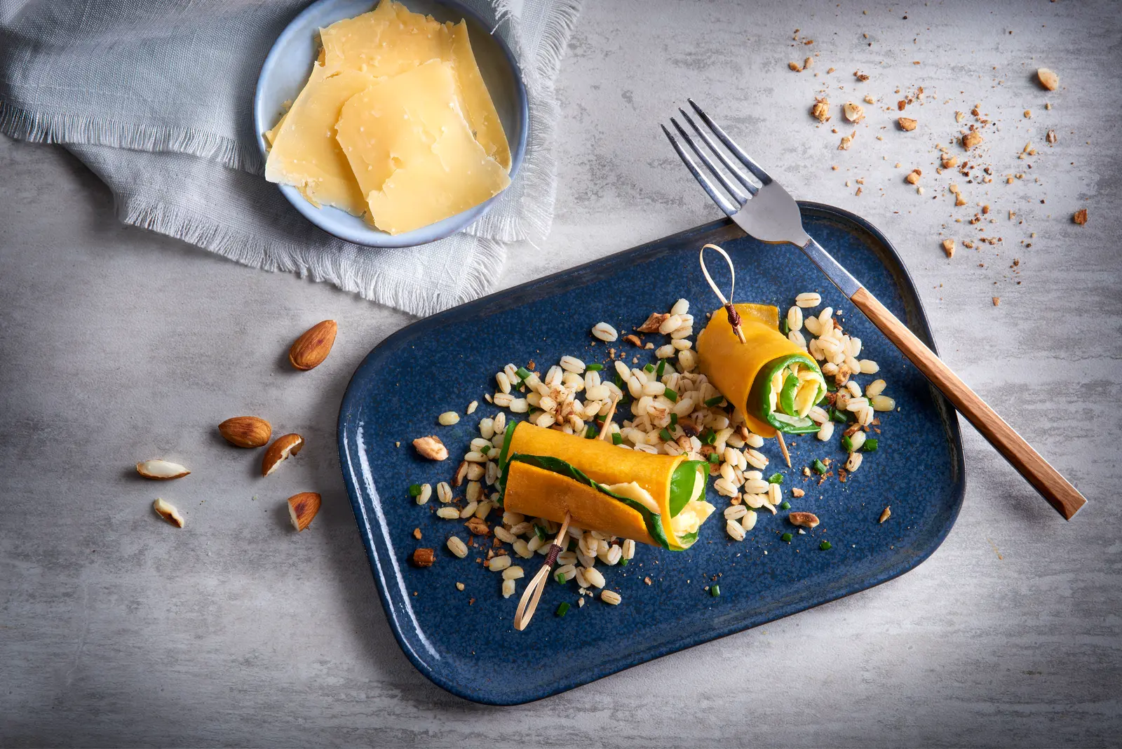 Roulés d'automne, courge butternut et Gouda Vieux