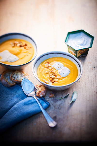 Soupe de légumes à la crème de bleu