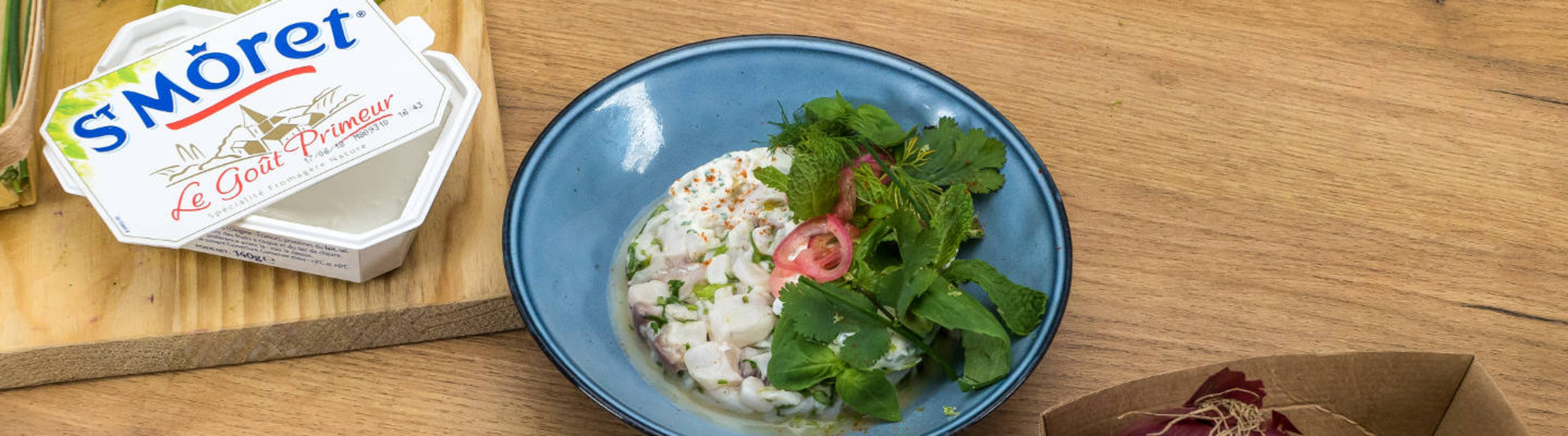 Ceviche de daurade, fromage frais et olive verte