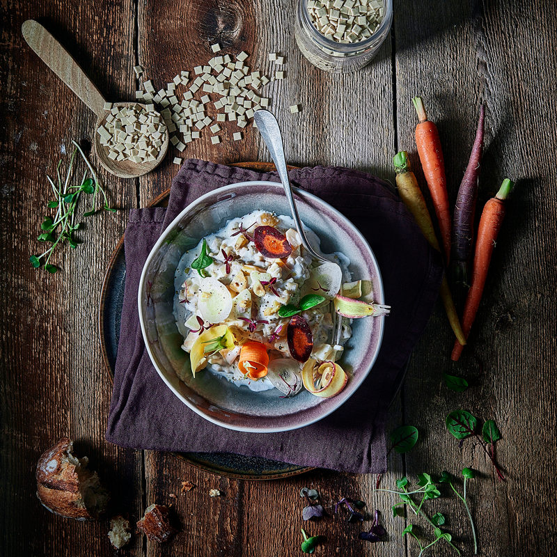 Risotto de crozets au sarrasin, fromage frais et légumes