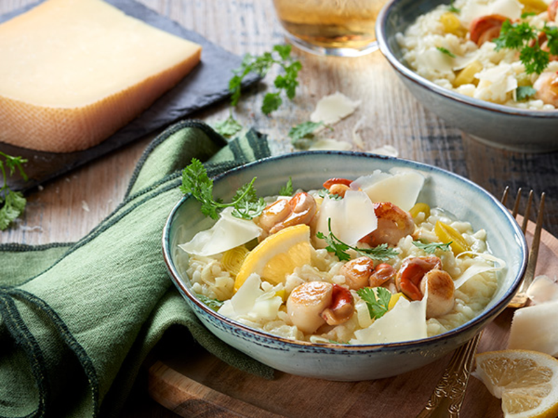 Risotto Saint-Jacques, poireau et fromage