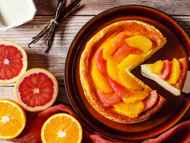 Cheesecake à la vanille, orange et pamplemousse au fromage frais