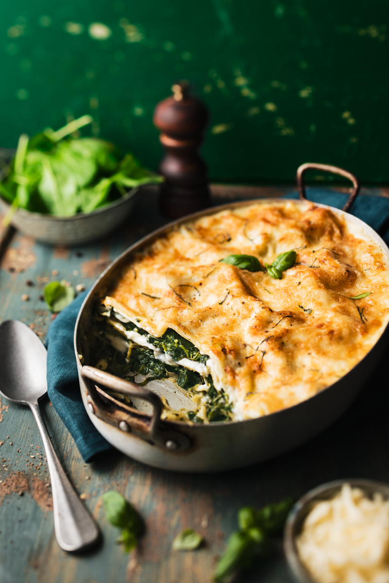 Lasagnes aux épinards et fromage râpé