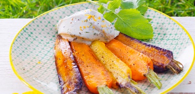 Carottes rôties et fromage frais aux herbes