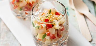 Verrine de ceviche de bar au fromage