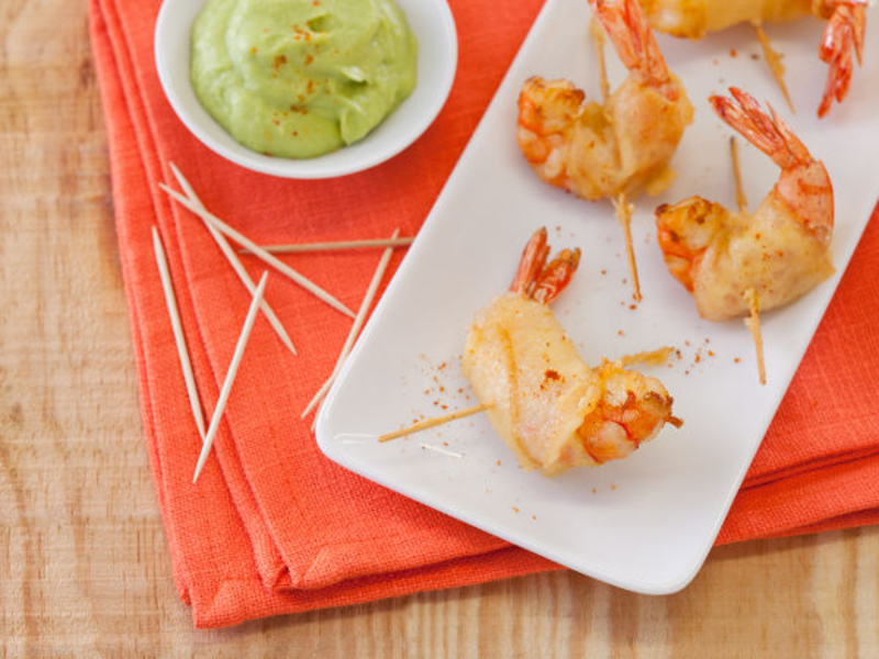 Croustillant de gambas au fromage et mousse d’avocat