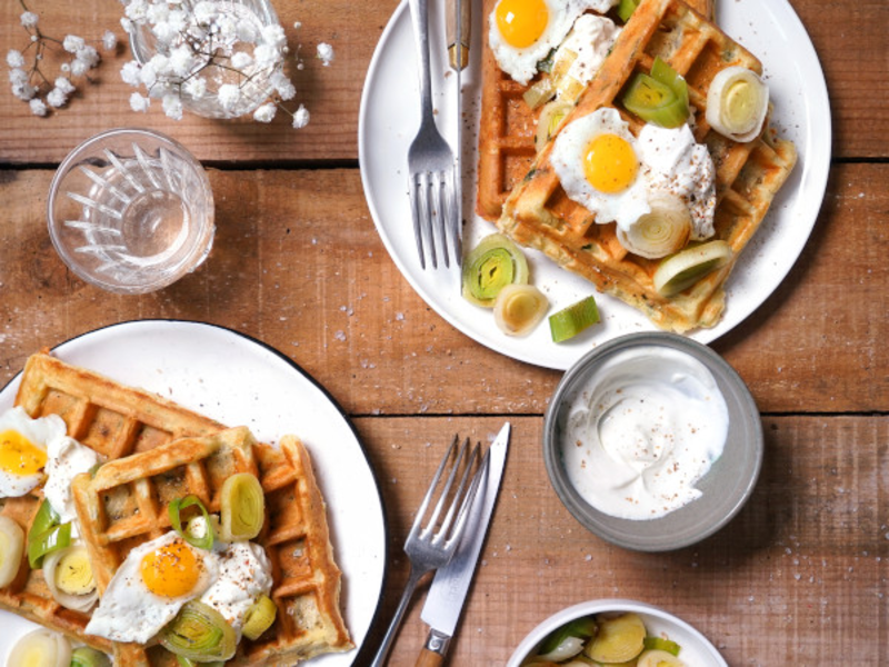 Gaufres salées aux poireaux et fromage frais