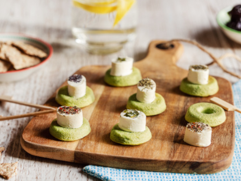 Mini flans de petits pois aux fromages apéritifs au chèvre